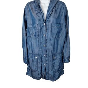 Catherine Malandrino Indigo Lyocell Hooded Utility Jacket Blue Small Longline